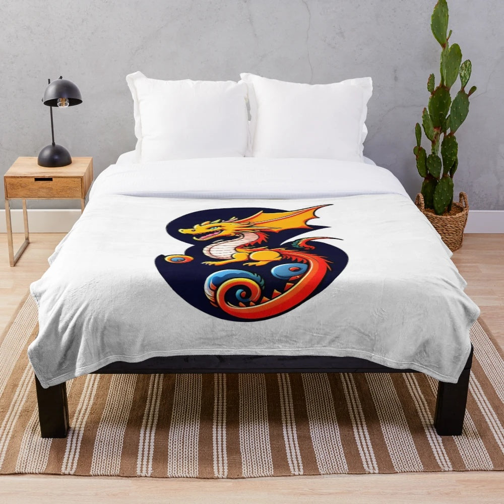 Plush blanket with a cool anime-style dragon illustration
