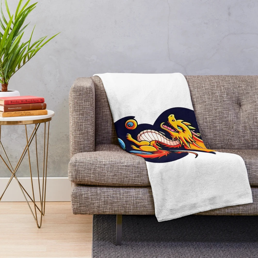 Plush blanket with a cool anime-style dragon illustration