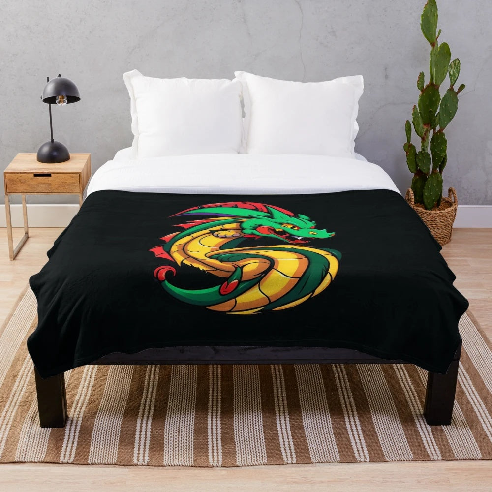 Plush blanket featuring a cool anime-style illustration of legendary dragons