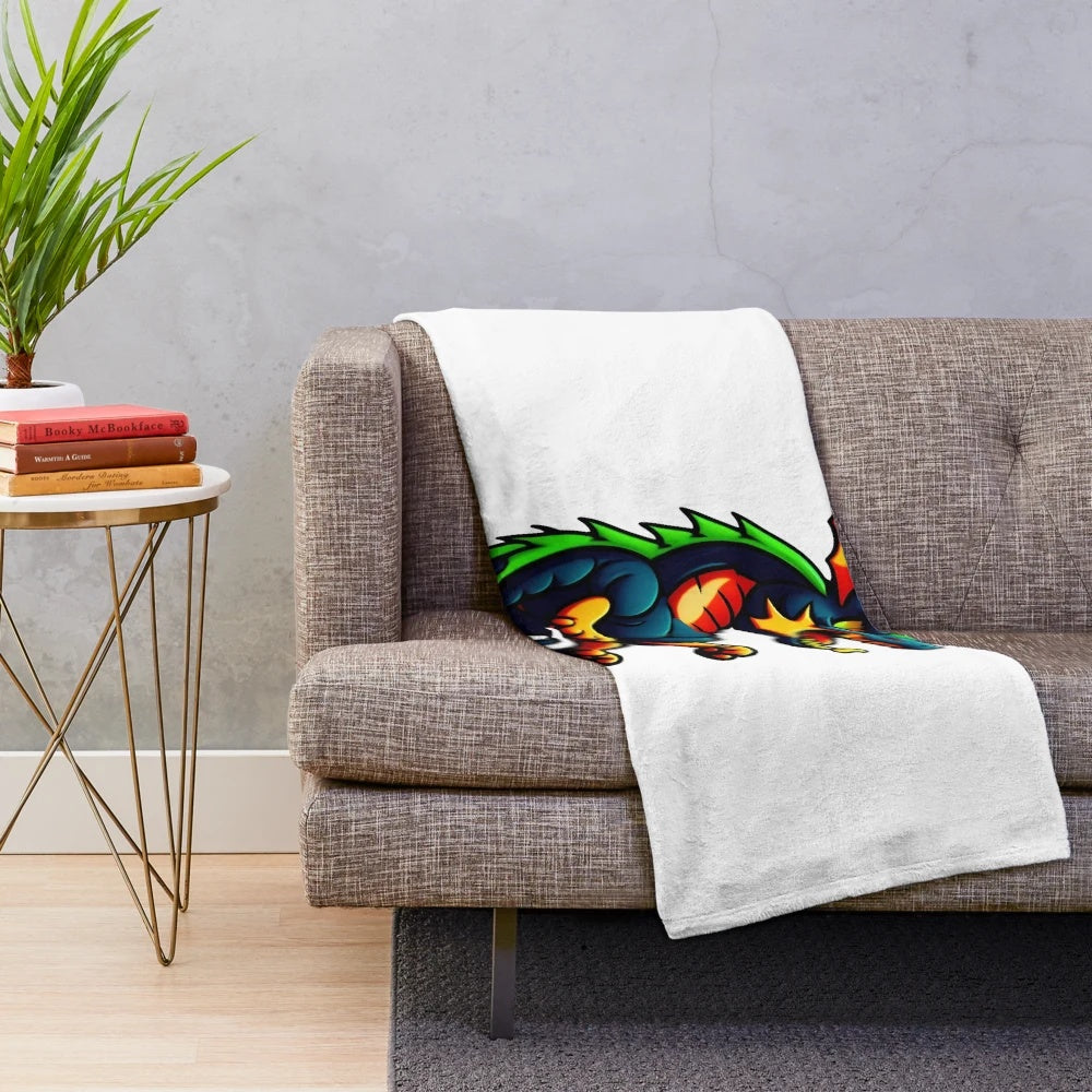 Cozy plush blanket with dragon illustration in anime manga style