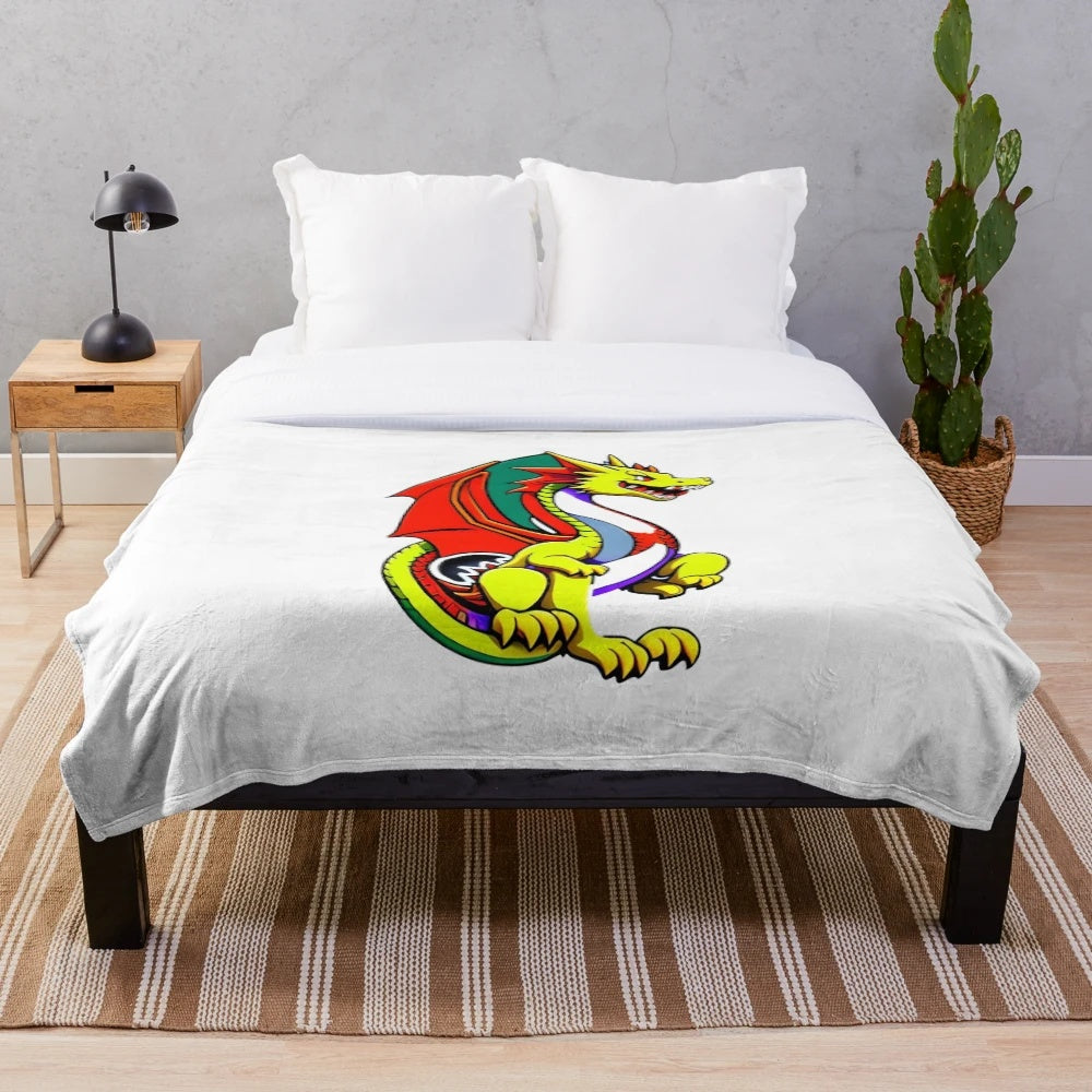 Plush blanket featuring a dragon art illustration in an anime and manga style