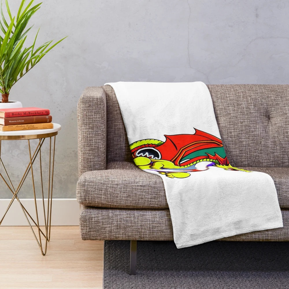 Plush blanket featuring a dragon art illustration in an anime and manga style