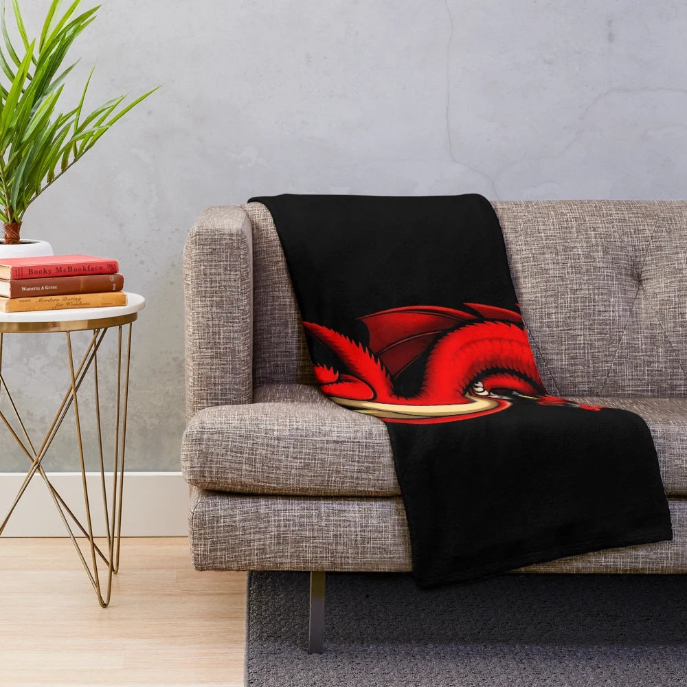 Plush blanket featuring a dragon art illustration in an anime and manga style