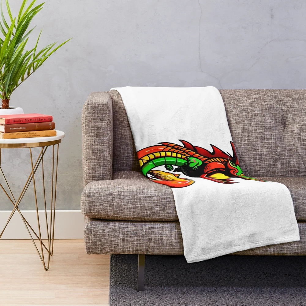 Plush blanket featuring an anime-style illustration of a dragon and other legendary fantasy animals