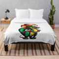 Anime-style illustration of a legendary dragon on a plush blanket