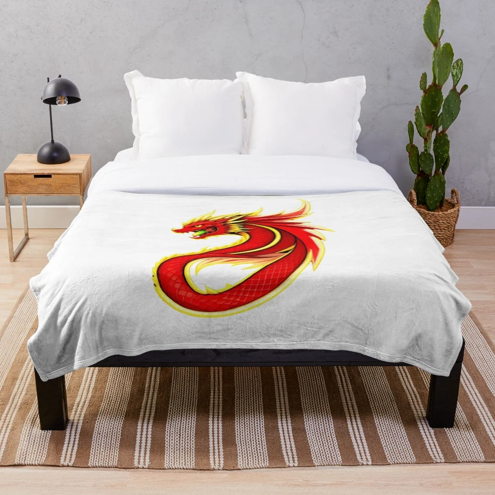 Cozy plush blanket featuring an anime-style illustration of a legendary dragon