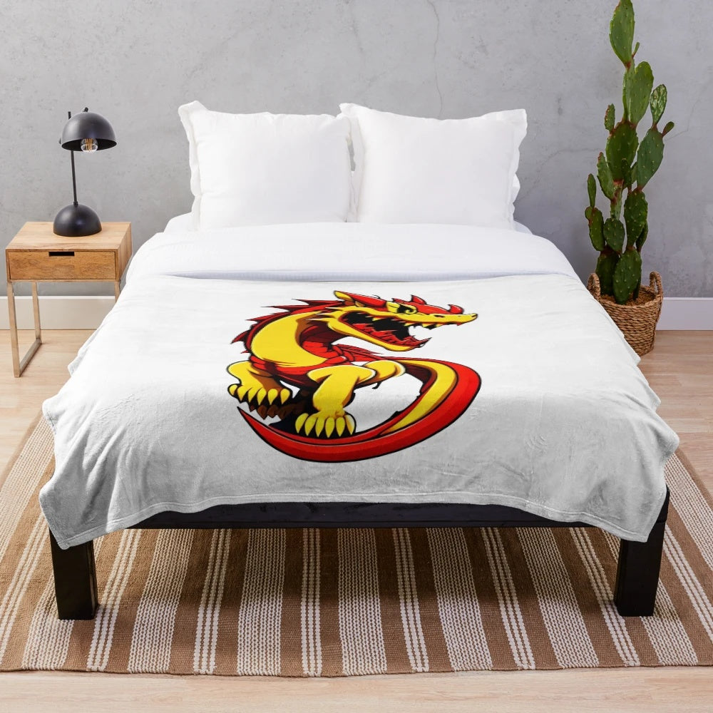 Cozy plush blanket with a detailed dragon illustration in an anime/manga style