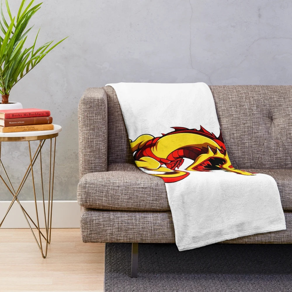 Cozy plush blanket with a detailed dragon illustration in an anime/manga style