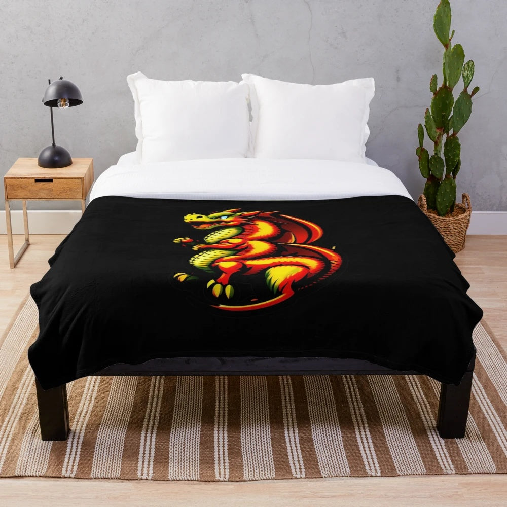Dragon-themed plush blanket with anime-inspired illustration of legendary animals