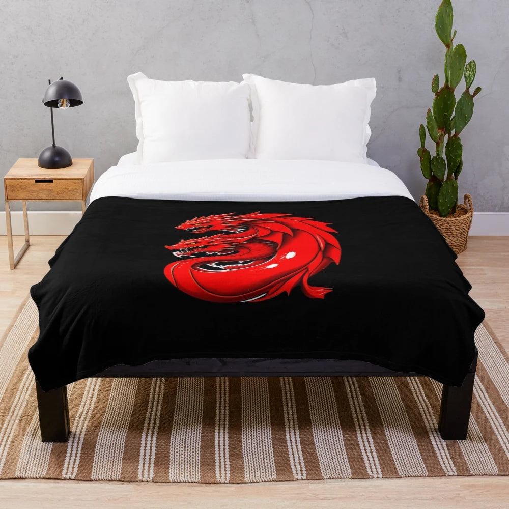 Cozy red dragon plush blanket with anime-inspired legendary animal illustration