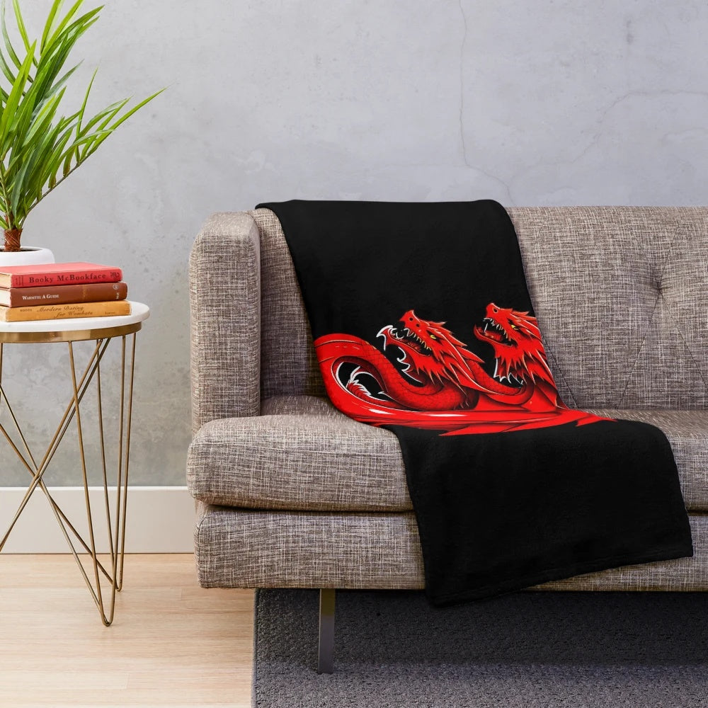 Cozy red dragon plush blanket with anime-inspired legendary animal illustration