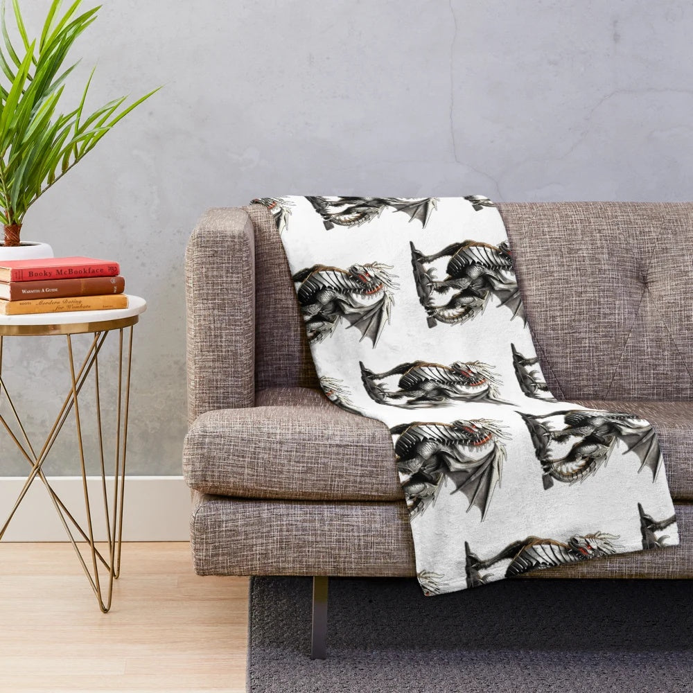 Enchanted knight and dragon fantasy plush blanket