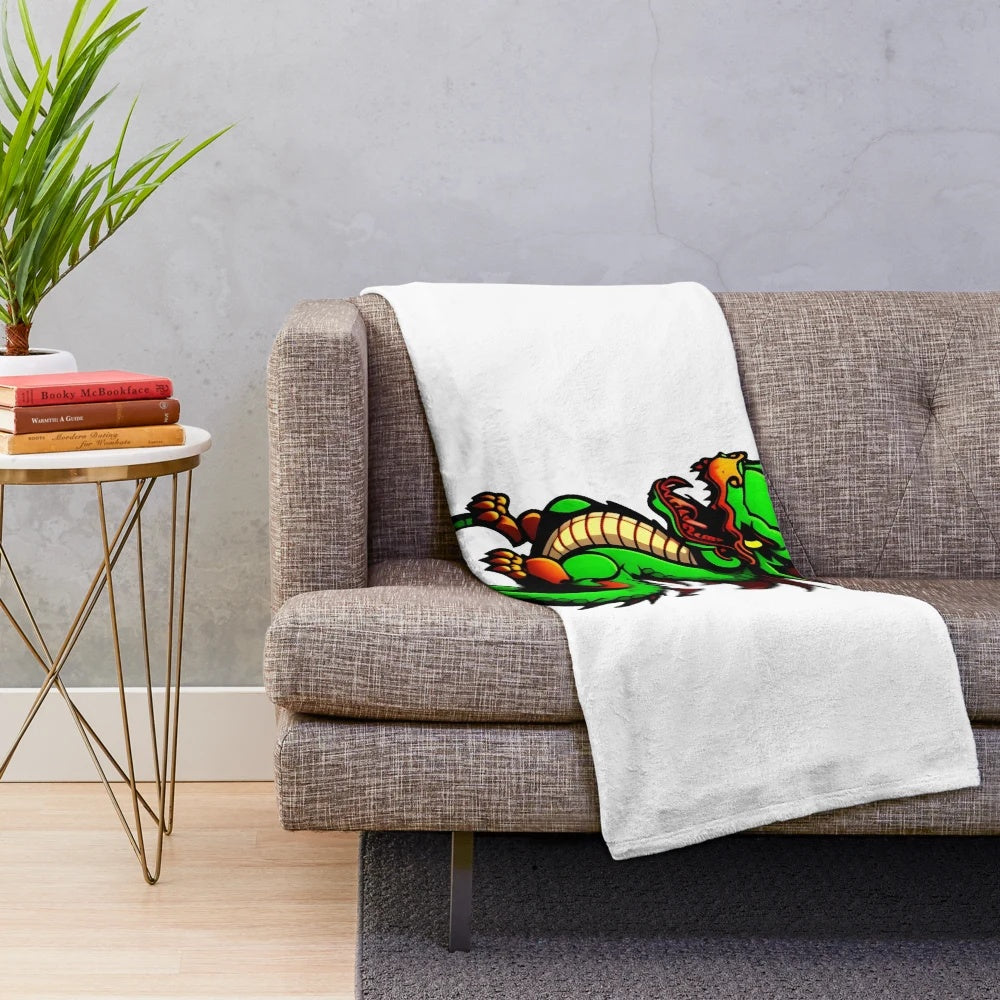 Legendary green dragon illustration on a plush anime-style blanket