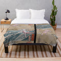 Plush blanket featuring a legendary battle between a samurai and a dragon in Japanese art style