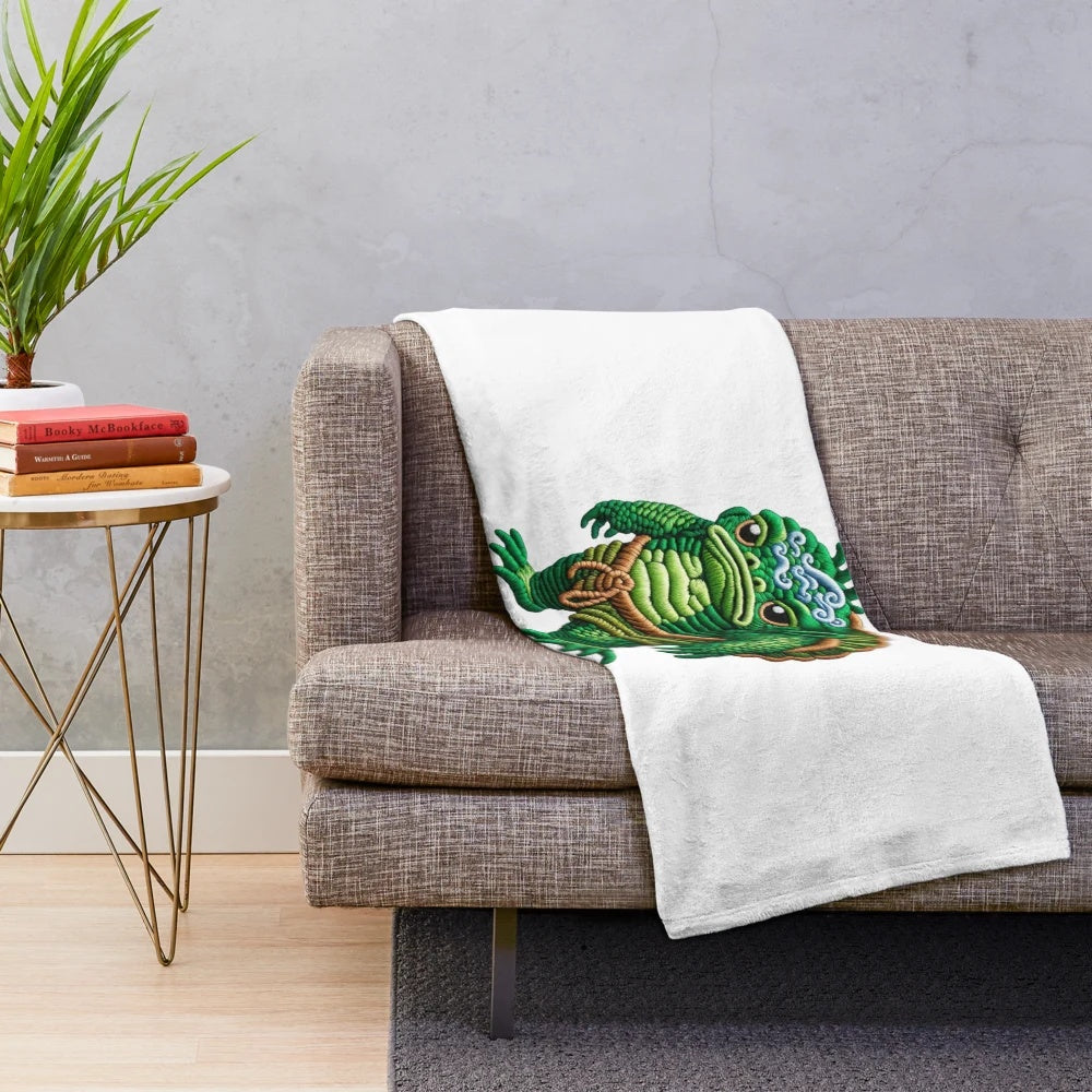 Embroidered plush blanket featuring the kappa, a legendary Japanese creature
