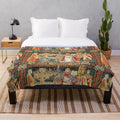 Plush blanket featuring a medieval fantasy tapestry design with King Arthur, Excalibur, Merlin, and the Holy Grail