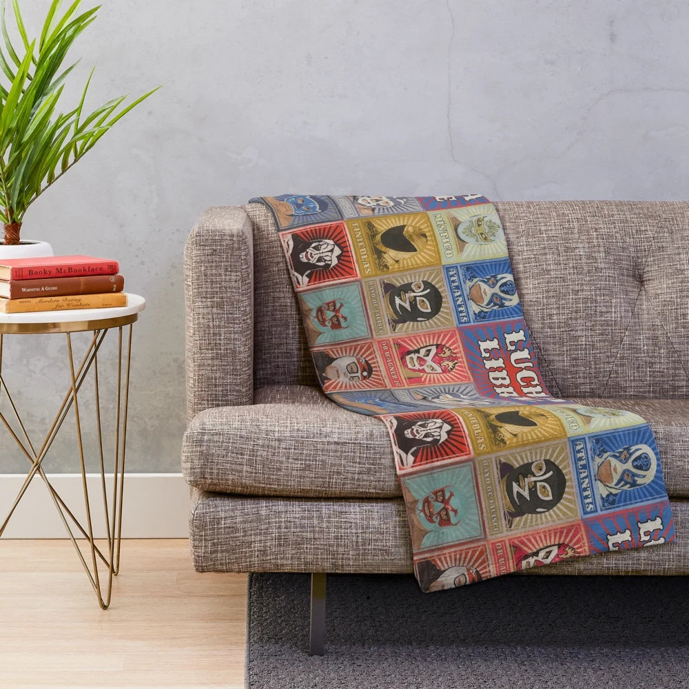 Lucha Libre Legends Plush Blanket featuring iconic Mexican wrestlers