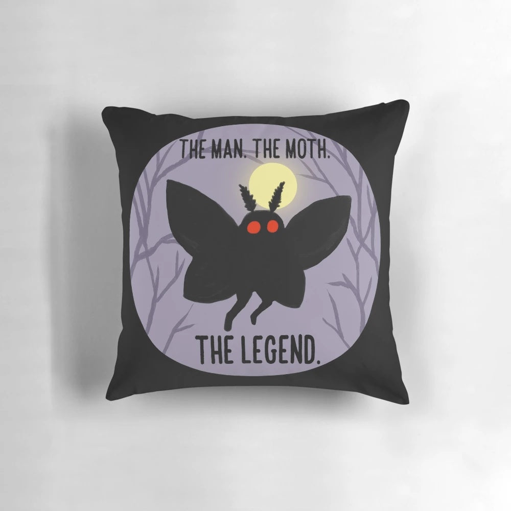 Throw pillow featuring a mysterious and iconic cryptid figure, the Mothman
