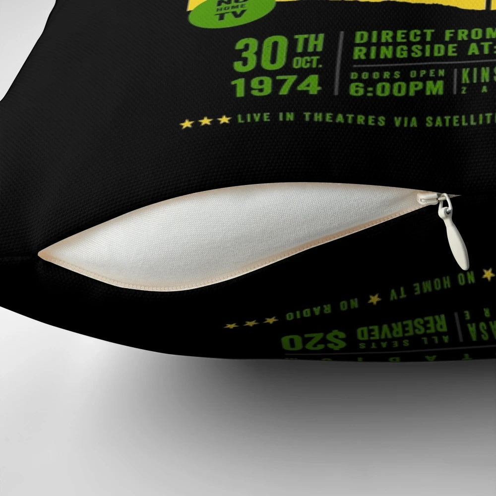 Vintage-inspired pillow featuring Muhammad Ali and George Foreman's iconic "Rumble in the Jungle" heavyweight boxing match
