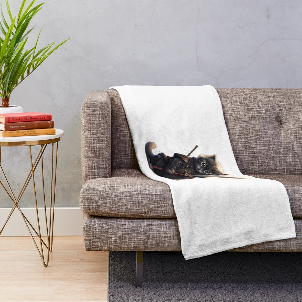Legendary samurai cat plush blanket
