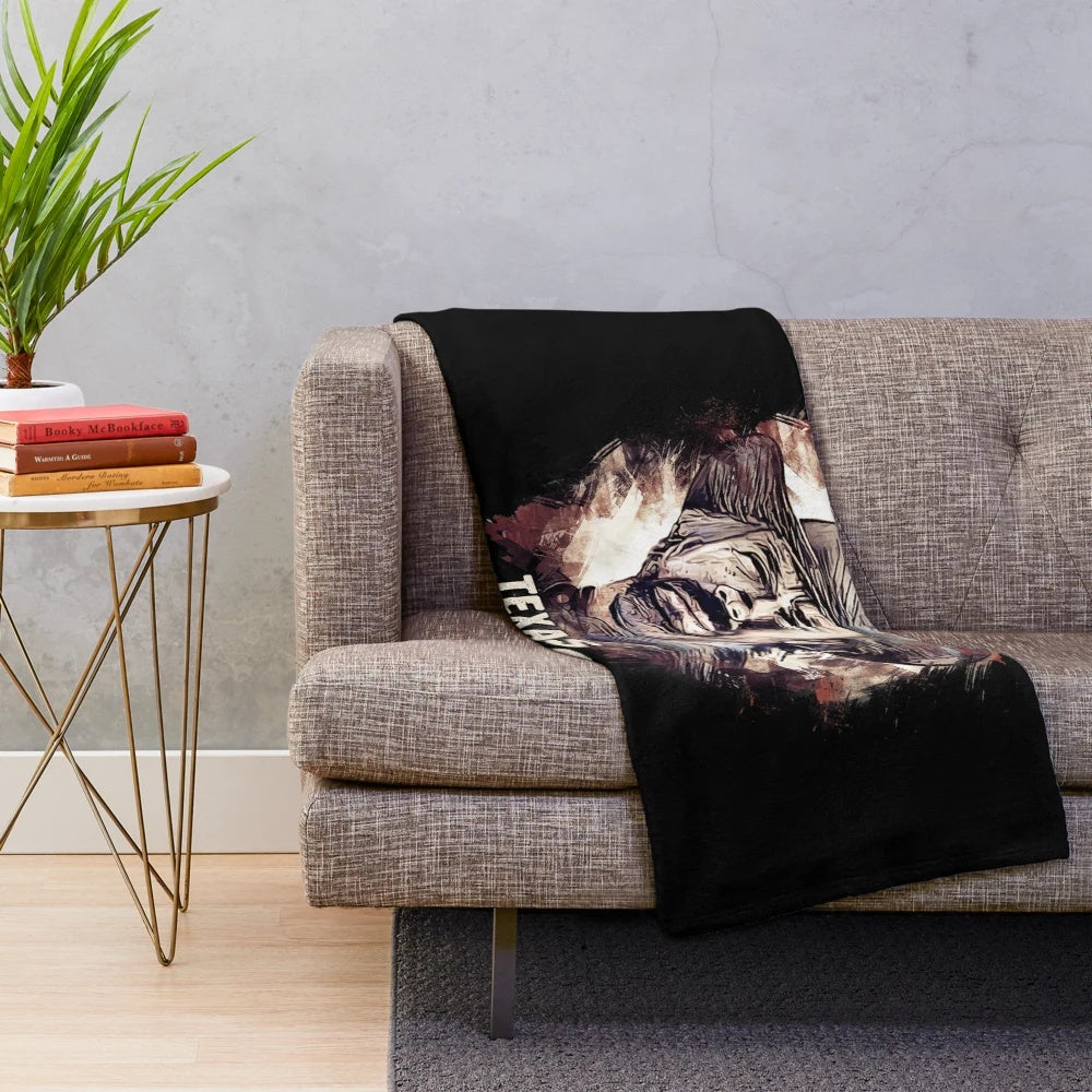 Plush blanket featuring a legendary Texas Ranger character