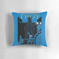 Decorative Trojan horse shaped throw pillow featuring ancient Greek mythology and Homeric epic tales.