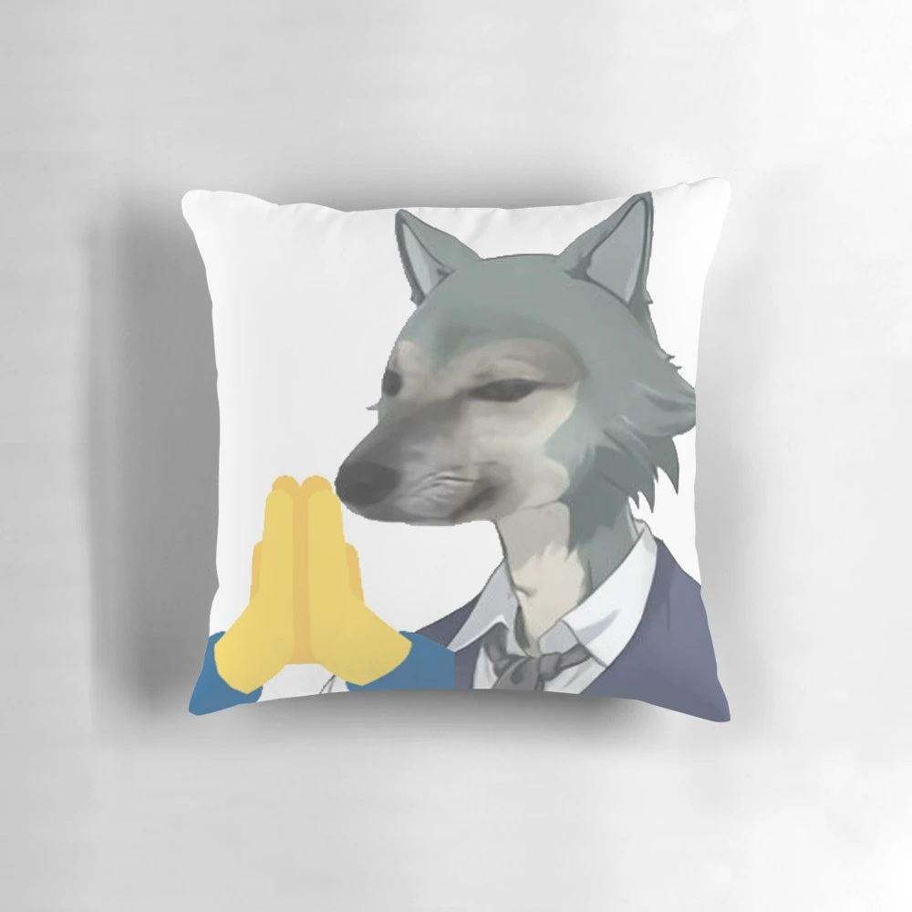 Legosi character from Beastars anime-inspired decorative pillow with a dank meme design