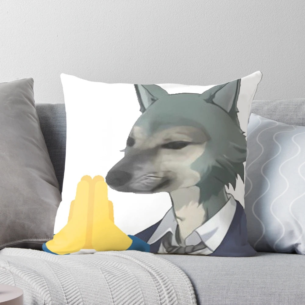 Legosi character from Beastars anime-inspired decorative pillow with a dank meme design