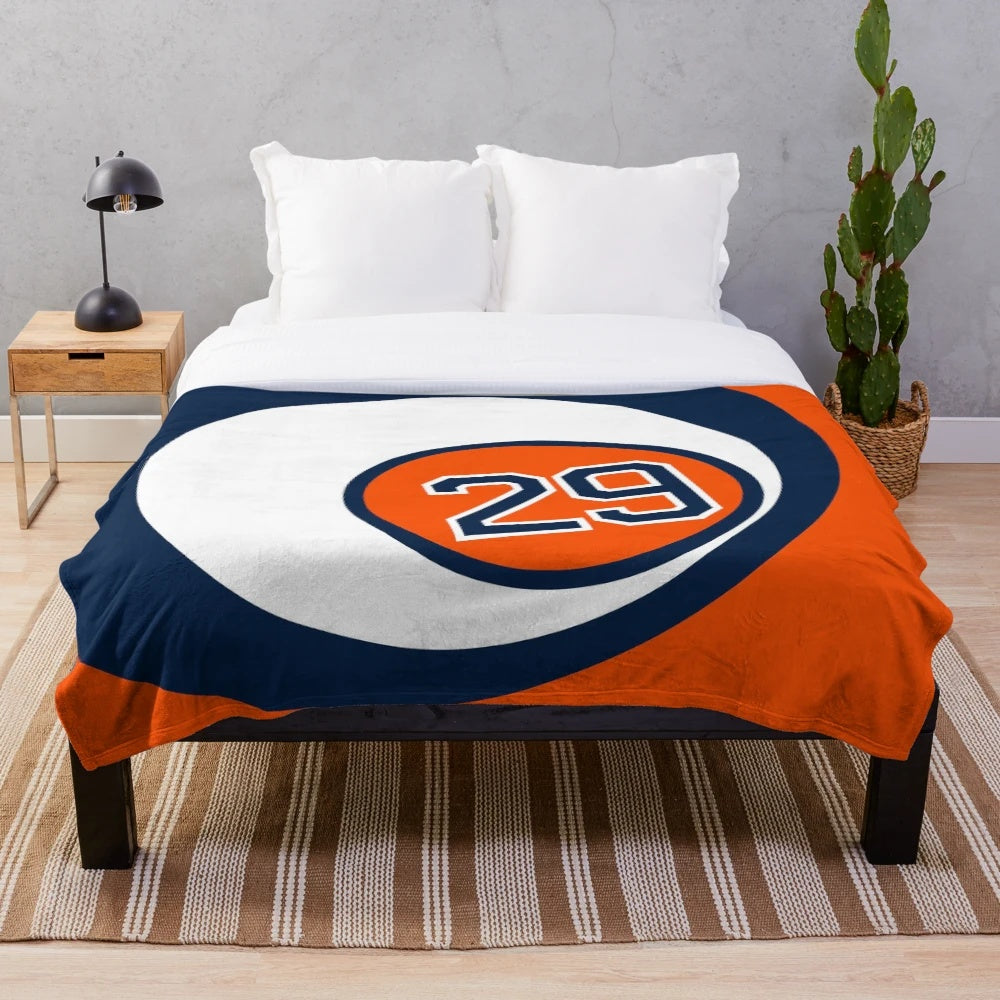 Leon Draisaitl themed plush blanket in Edmonton Oilers colors and jersey number