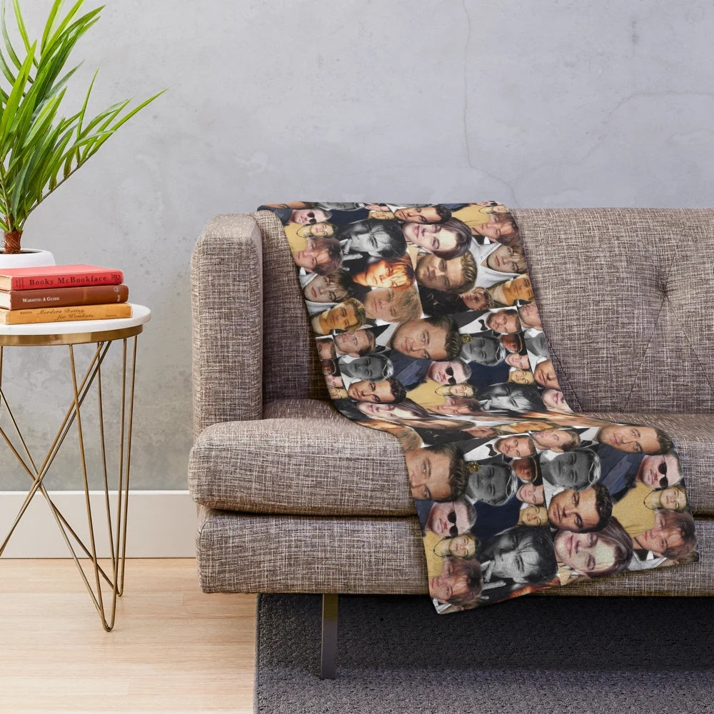 Leonardo DiCaprio photo collage printed on a soft, cozy plush blanket
