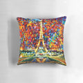 Vibrant oil painting of a Paris street scene at night by artist Leonid Afremov, featured on a comfortable throw pillow.