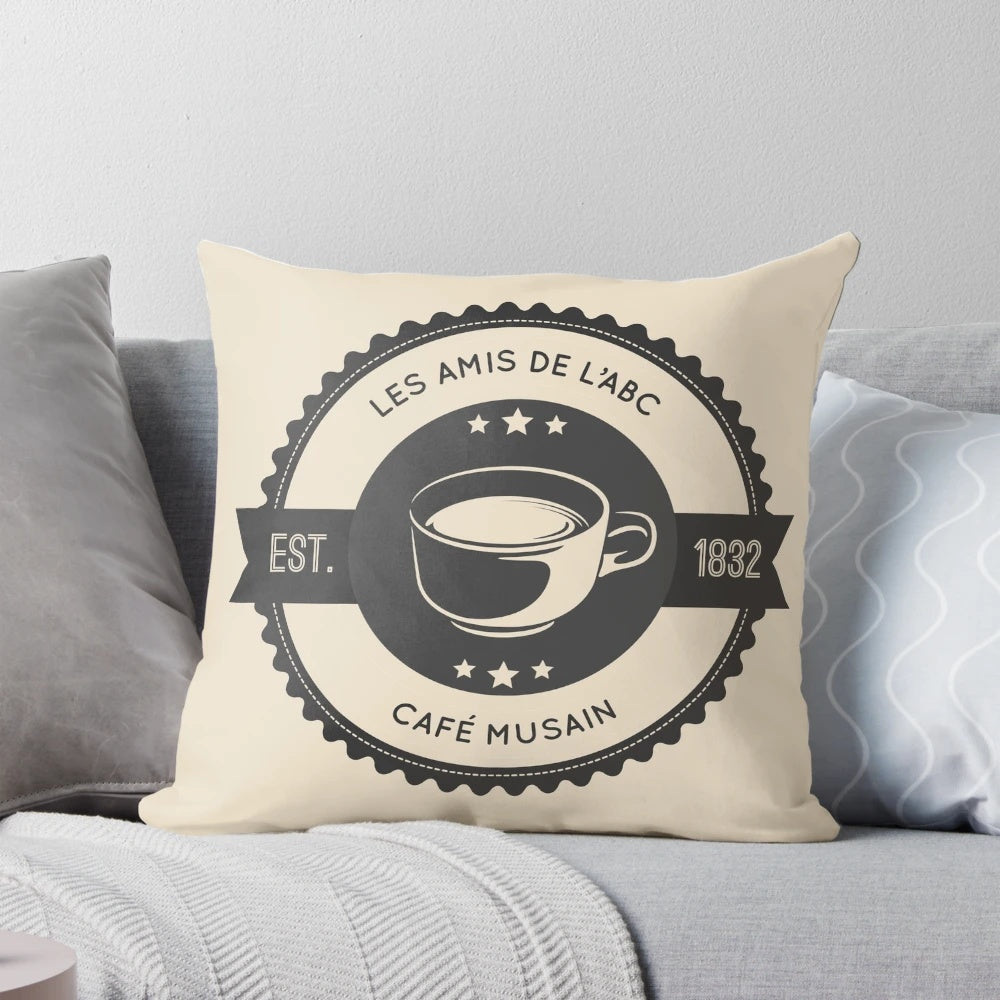 Les Miserables Cafe Musain Pillow with Characters Enjolras, Grantaire, Courfeyrac, and Combeferre