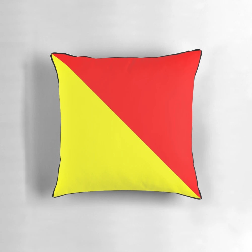 Decorative throw pillow featuring the international maritime signal flag for the letter O
