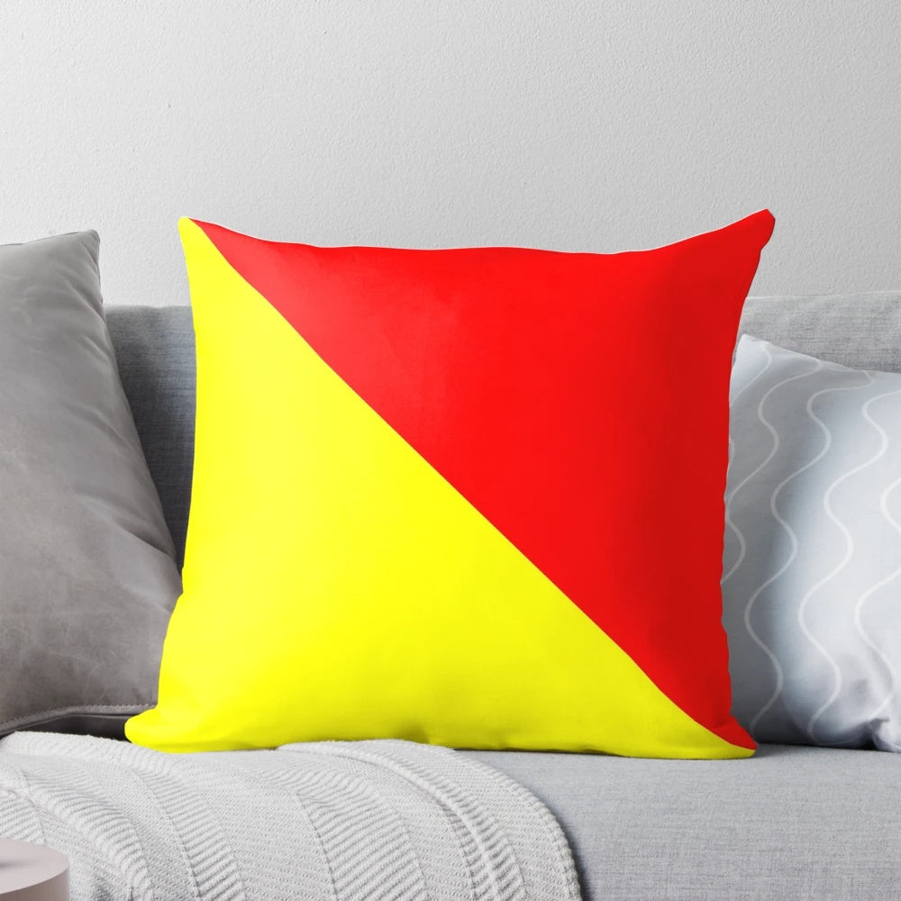 Decorative throw pillow featuring the international maritime signal flag for the letter O