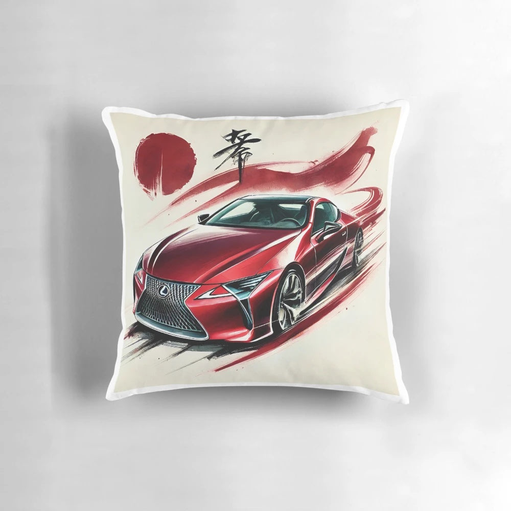 Lexus LC500 concept car in red watercolor design on a decorative throw pillow