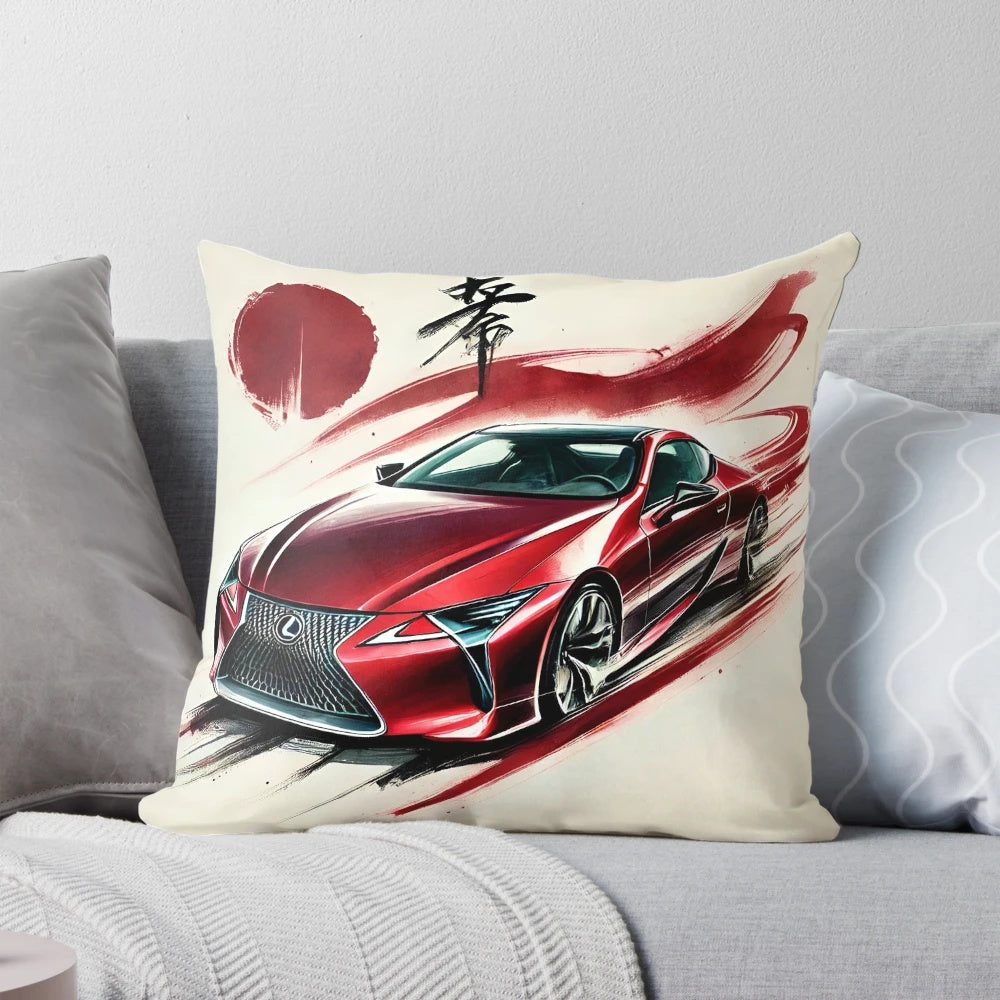 Lexus LC500 concept car in red watercolor design on a decorative throw pillow