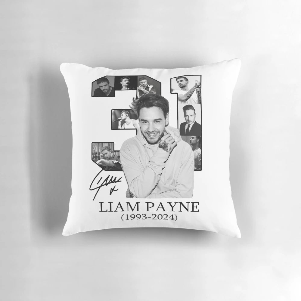 Liam Payne tribute pillow with signature and "Thank You" message