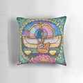 A decorative pillow featuring the Libra zodiac symbol, scales of justice, and peonies, representing balance and global harmony.