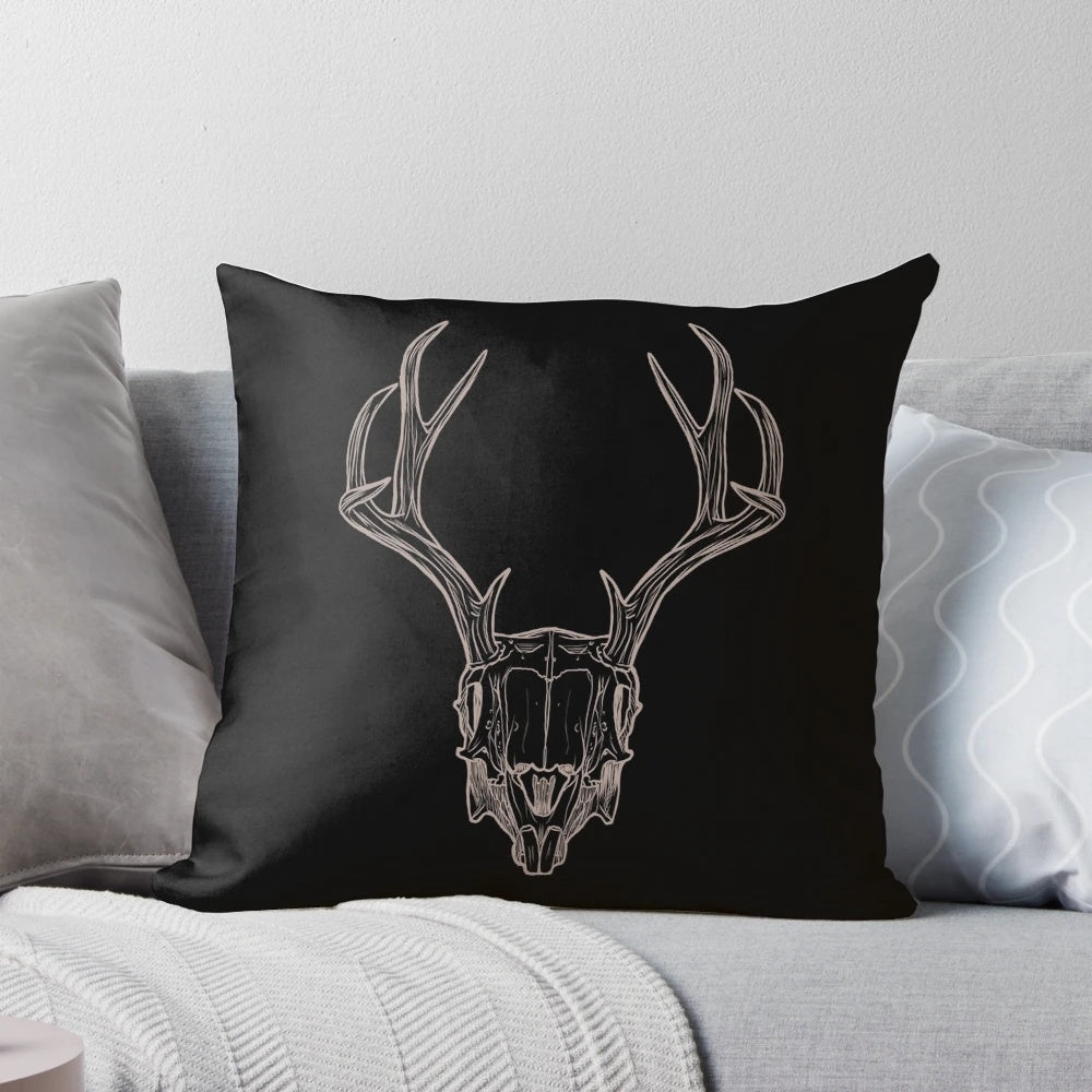 Realistic deer skull decorative throw pillow for cozy nature-inspired home accents