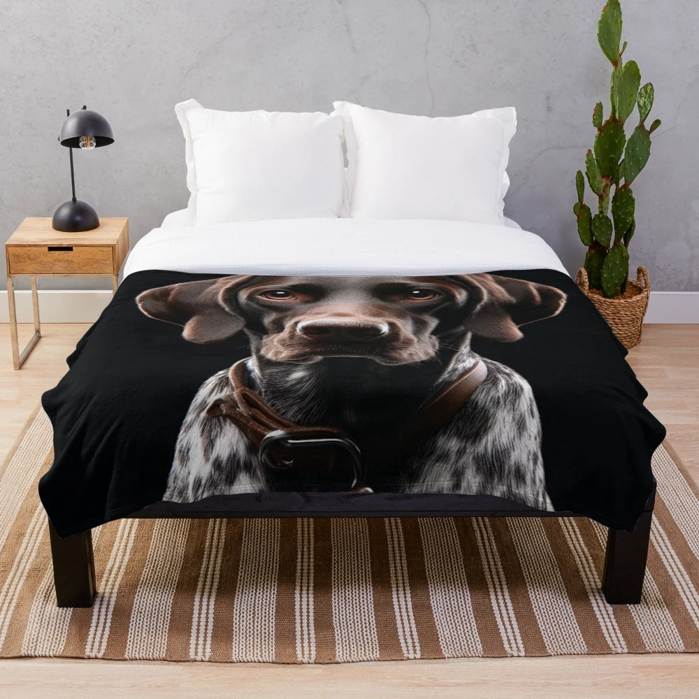 Realistic German Shorthaired Pointer dog portrait plush blanket