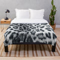 Realistic snow leopard print plush blanket