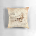 A decorative pillow featuring a Lightfury dragon in a Da Vinci-style art design.