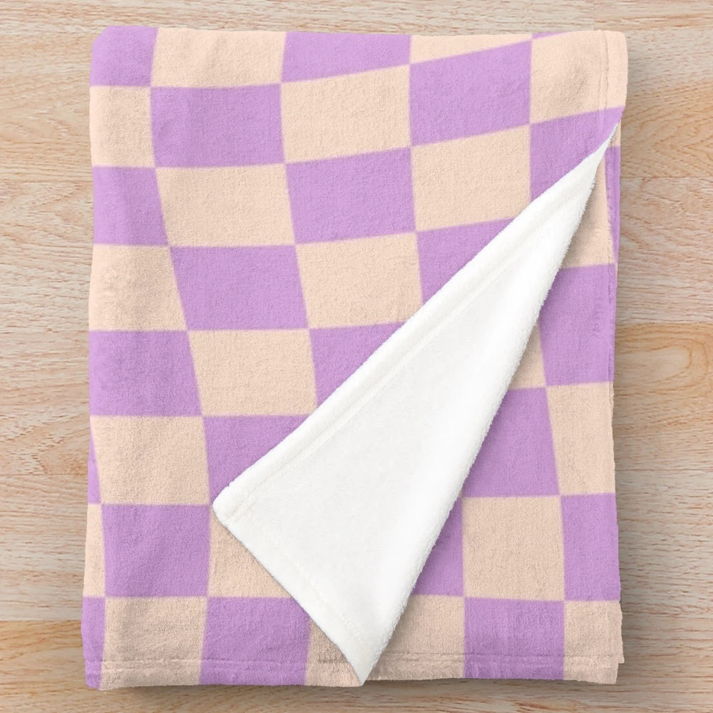 Lilac Twist Plush Checkerboard Blanket with Soft Geometric Pattern