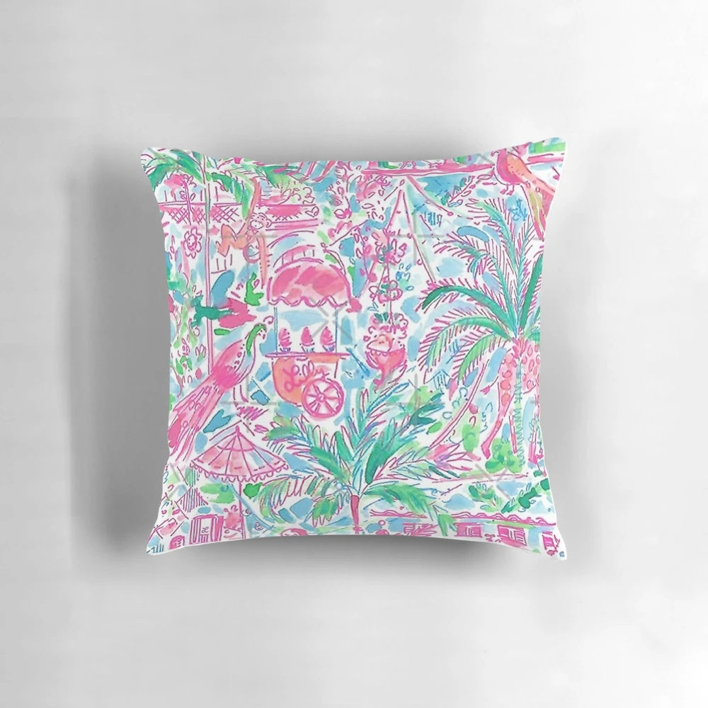 Lilly Pulitzer inspired coastal chic pastel geometric throw pillow