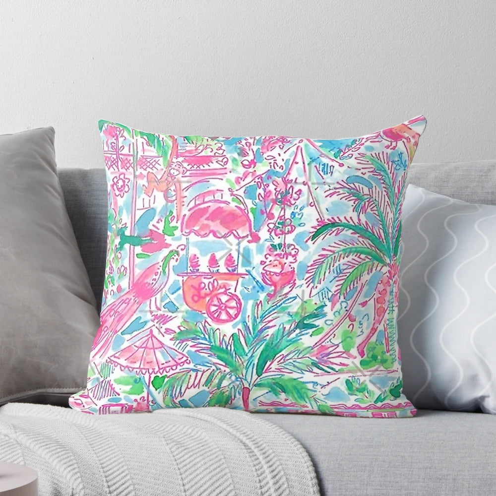 Lilly Pulitzer inspired coastal chic pastel geometric throw pillow