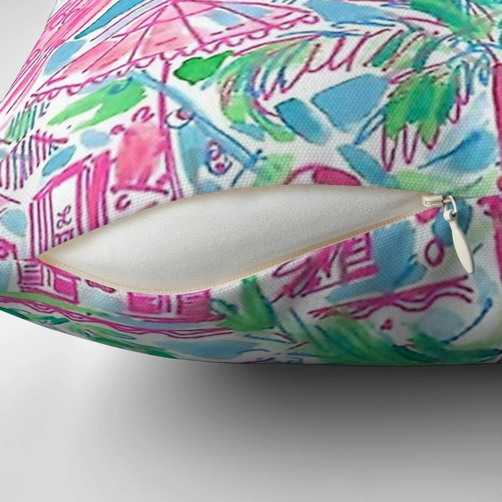 Lilly Pulitzer inspired coastal chic pastel geometric throw pillow