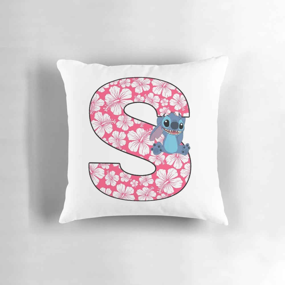 Lilo & Stitch Inspired Letter S Throw Pillow, featuring the iconic characters and a stylized letter S design.