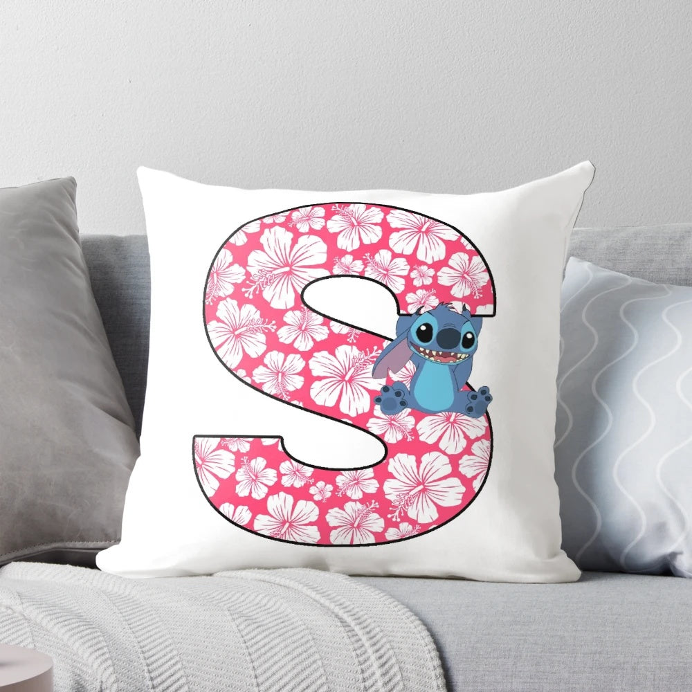 Lilo & Stitch Inspired Letter S Throw Pillow, featuring the iconic characters and a stylized letter S design.