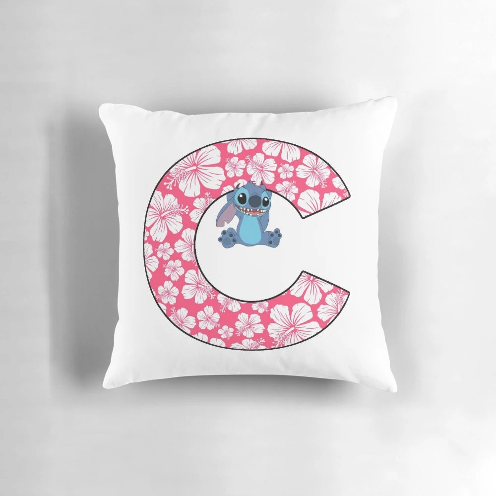Lilo and Stitch themed letter C throw pillow, featuring the iconic Disney characters