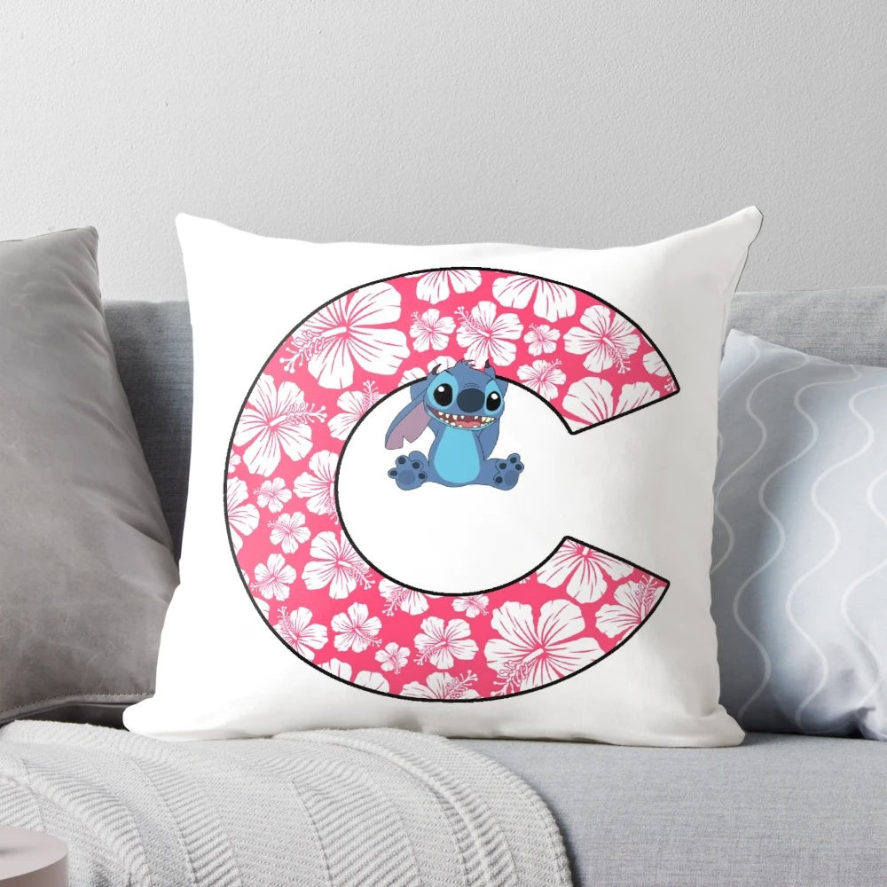 Lilo and Stitch themed letter C throw pillow, featuring the iconic Disney characters